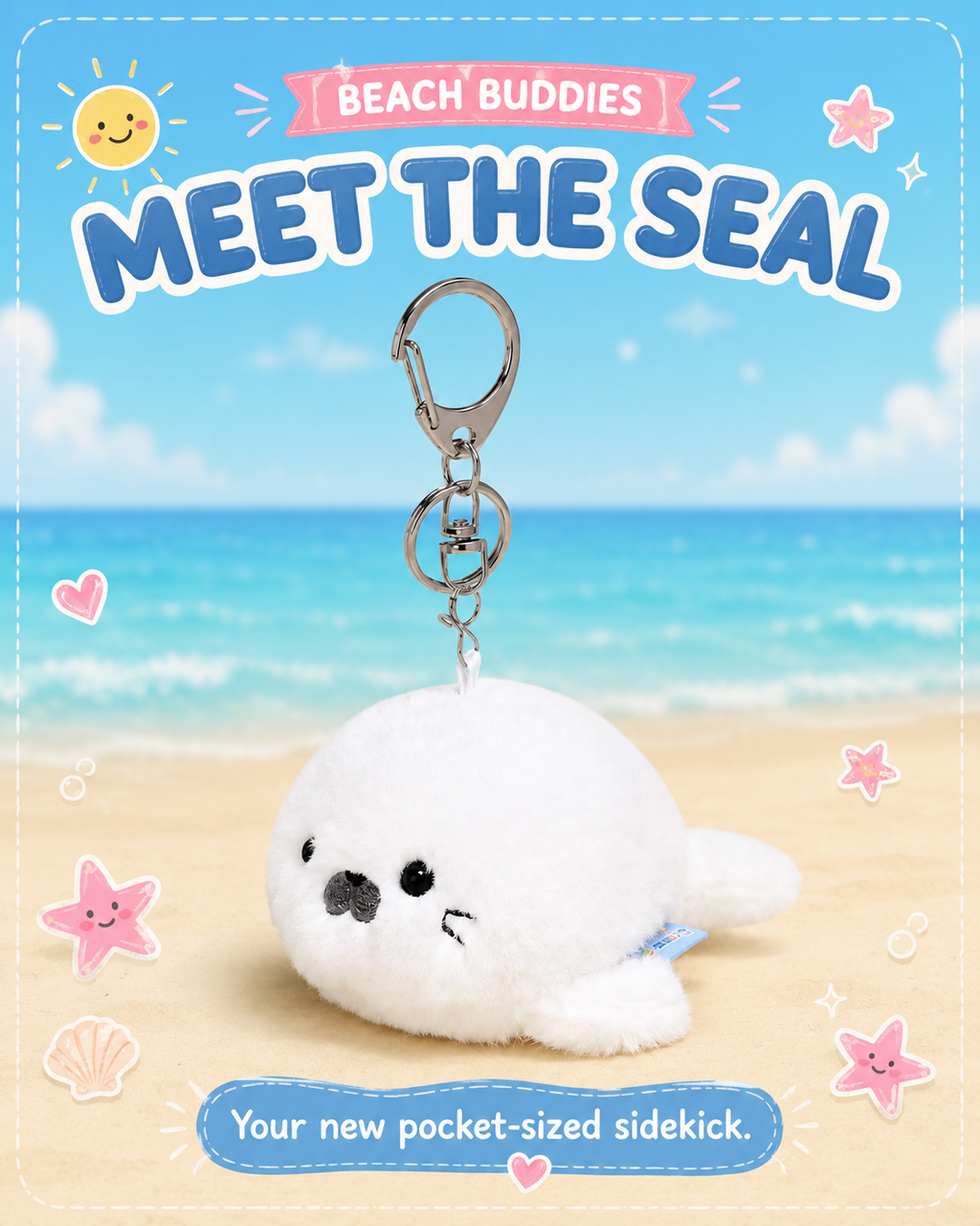 Miso white seal plush bag charm by OddJoy, alternate view 1