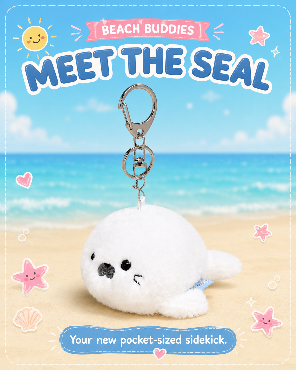 Miso white seal plush bag charm by OddJoy, alternate view 1