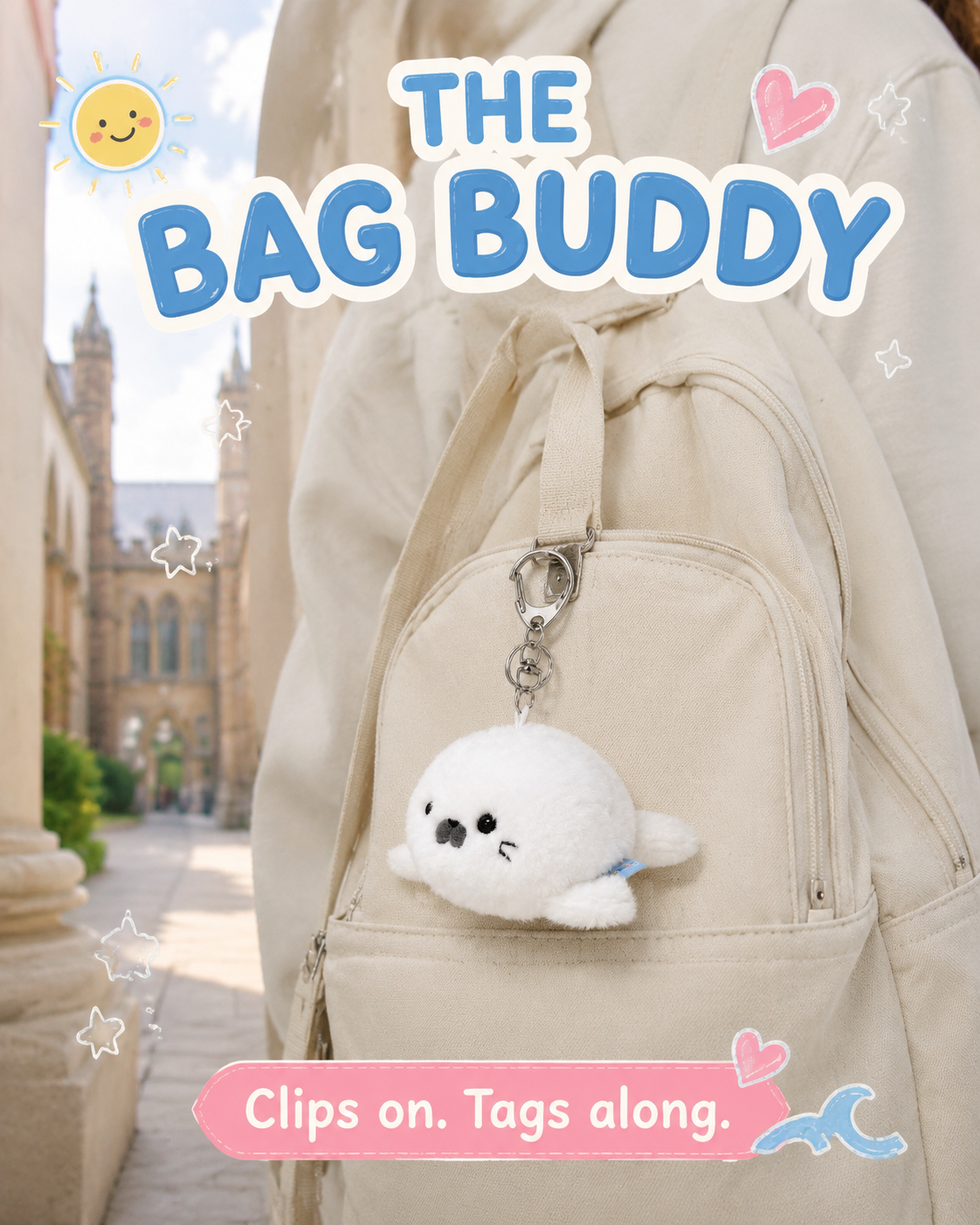 Miso white seal plush bag charm by OddJoy, alternate view 3