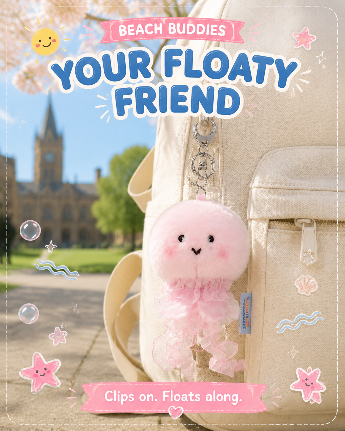 Blush Jellyfish pink plush bag charm by OddJoy, alternate view 3