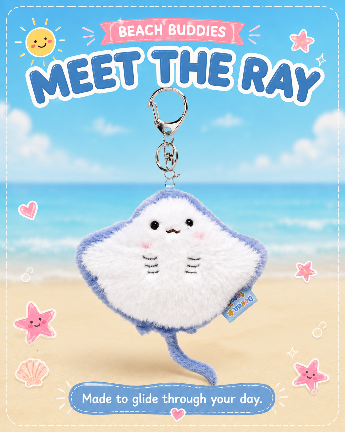 Blue Stingray plush bag charm by OddJoy, alternate view 1